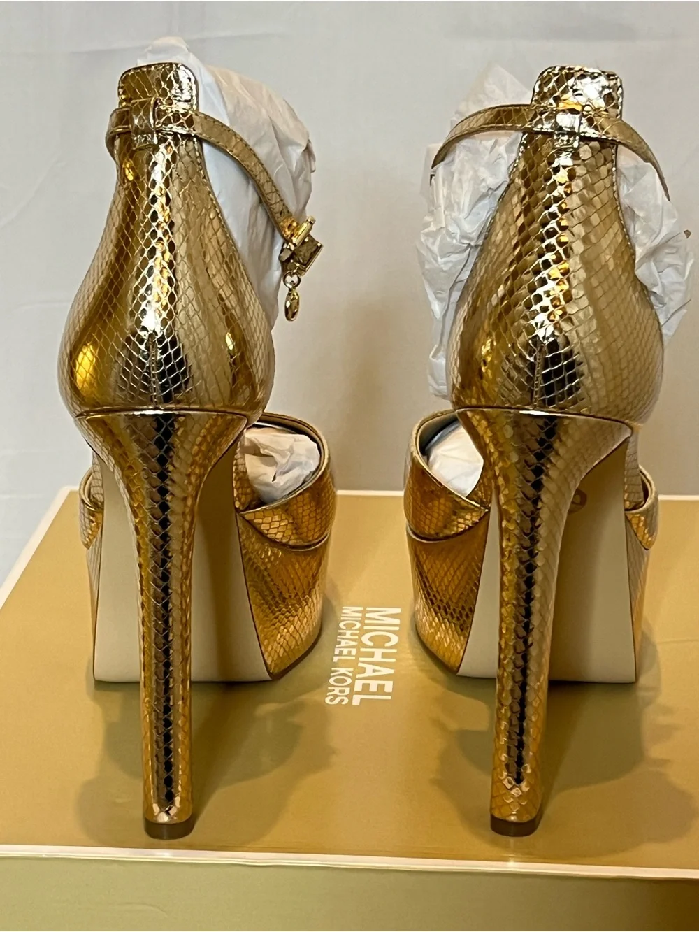 MICHAEL Michael Kors Martina Peep Toe Pump Embossed Snake Lthr Sz 10 MSRP $195